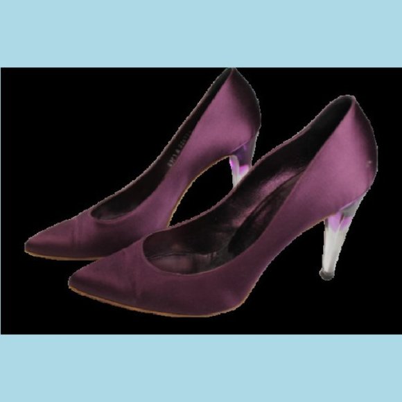 CHANEL Pumps Shoes 41 Purple Satin High Heels Gradient Lucite Pointed Toe Italy - Picture 2 of 12